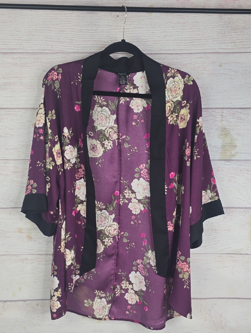 Rue21 Black Label on Pink Floral Polyester Kimono Top Sz S/M